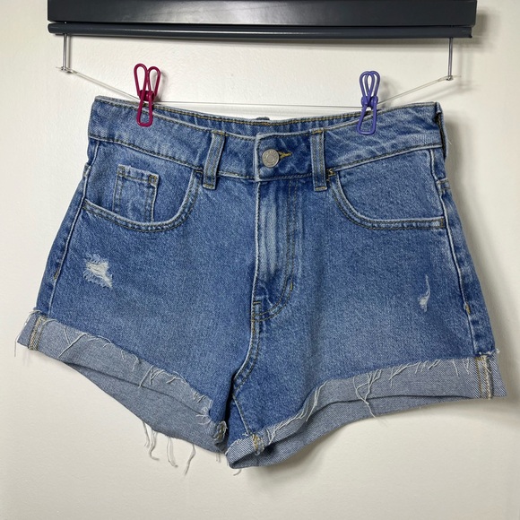 PacSun Mom Short High Rise Distressed Denim Shorts Size 24 - Picture 2 of 7